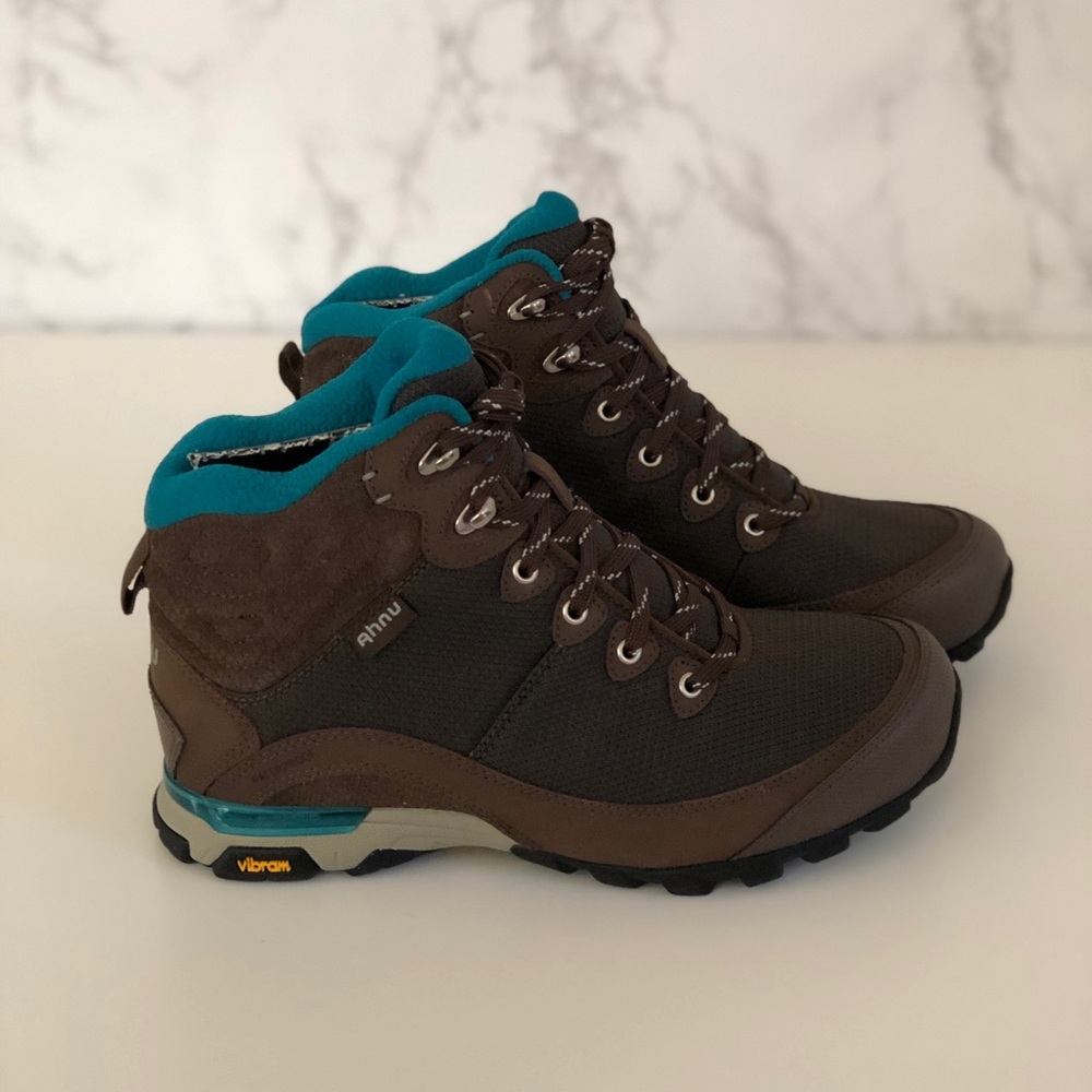 NWT Ahnu Dark Brown and Teal Hiking Boots